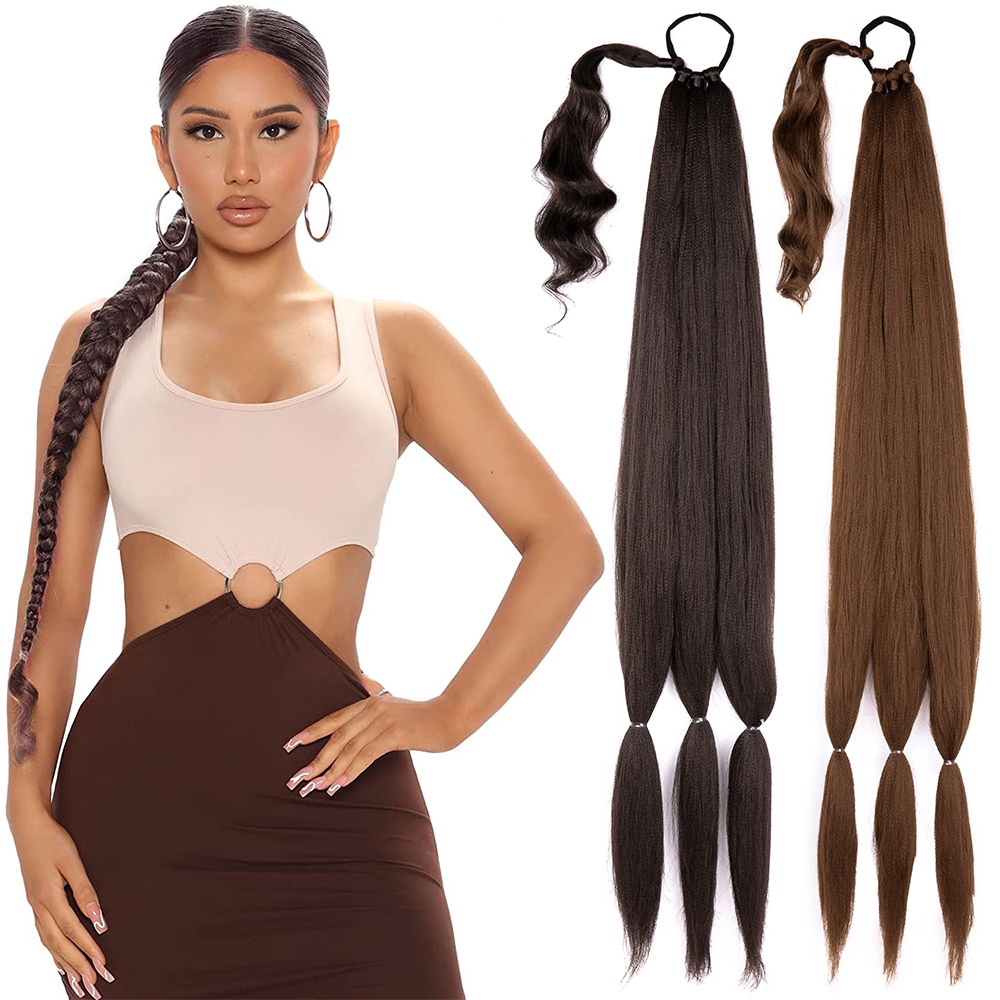 Alileader New Arrival Straight Wig Ponytail Fashion Expression Braiding Hair Pre Stretched Ponytail Synthetic Hair for Women
