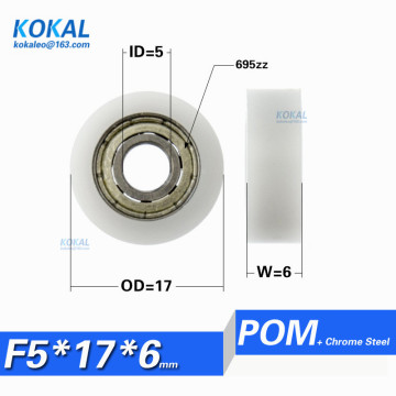 [F0517-6]1PCS minisize flat type sliding door window roller wheel 695zz ball bearing POM Plastic bearing rollers 5*17*6mm 0517K