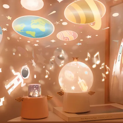 Children's Cartoon Rotating Night Light - LED Music Box Space Projector Lamp