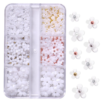 Wholesale 3D Flower Caviar Beads: 6 Grid Acrylic Flowers with Golden Caviar Beads - Perfect for DIY Manicures and Salon Accessories