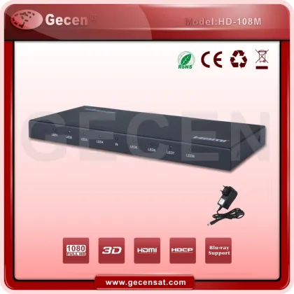 Gecen 1X8 8way H D M I Splitter H D M I 1.3 Model HD-108M