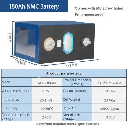 NM-C Battery Prismatic 180Ah CATL Ternary Lithium-Ion Battery Cell - 3.7V Rechargeable Car Battery