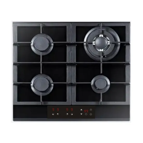 4-Burner Built-In Gas Hob with Tempered Glass and Cast Iron Stove Tops