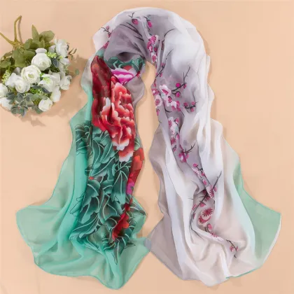 WJ1604 Women Peony Flower Chiffon Scarf Shawl scarves wholesale
