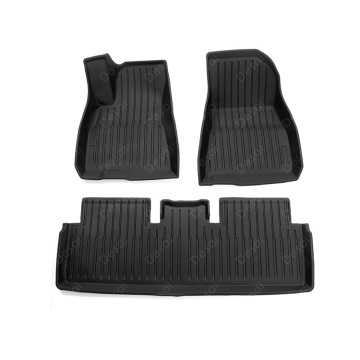 2021-2023 Tesla Model 3 Left-Hand Drive 3D Foot Floor Mats - Striped Rice-Grain Vacuum-Moulding
