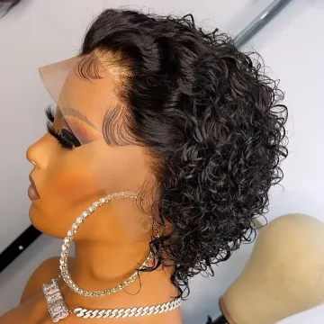 pixie short color HD lace Frontal bob Wigs for black women curly Human Hair lace frontal cut cuticle aligned bob human hair wigs