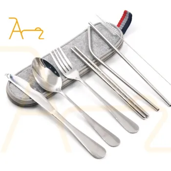 Travel Cutlery Set: 7-Piece Luxury Stainless Steel Dinner Fork, Knife, Spoon, Chopsticks & Bag - Perfect for Portable Meals and Kids