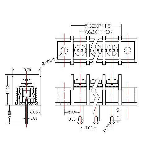 AT825-7.62XXX-BW Barrier Terminal Block Pitch7.62mm 