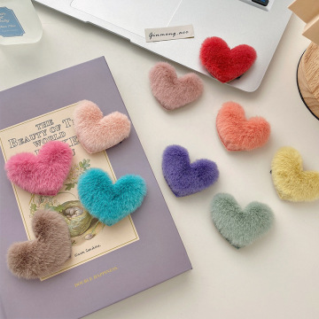 Women Colorful Love Heart Plush Fluffy Hair Clips Barrettes for Girls