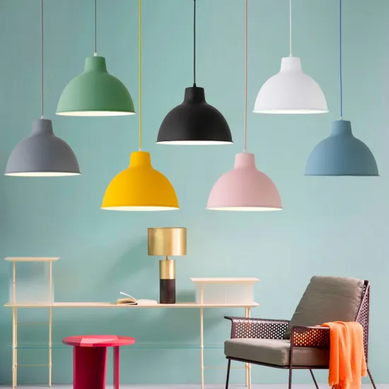 Nordic Modern Chandelier: Colorful Metal Shade LED Pendant Light for Living Room