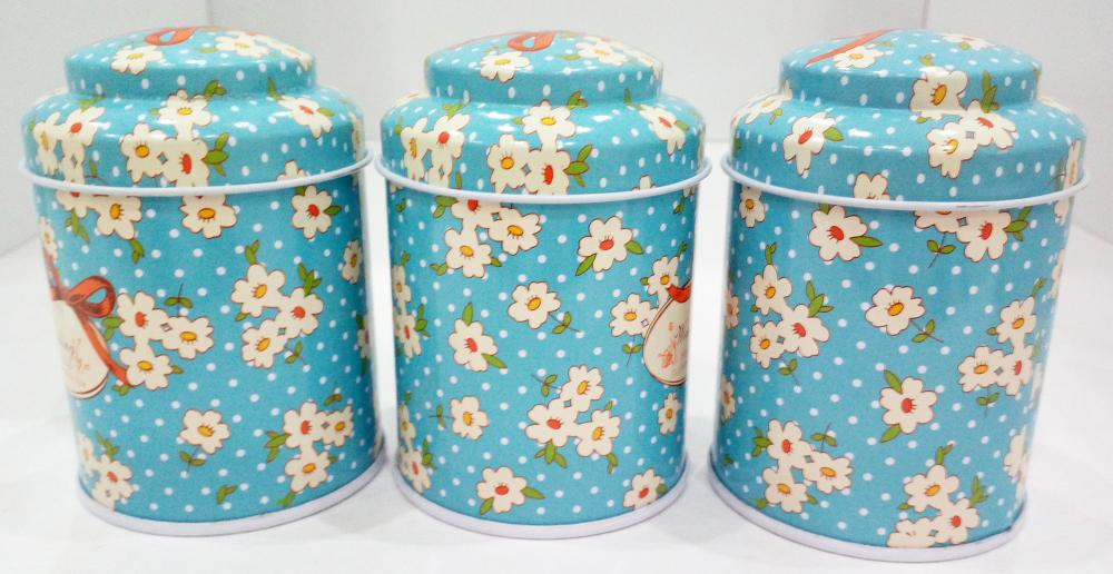 Caja de la lata de té azul de setas
