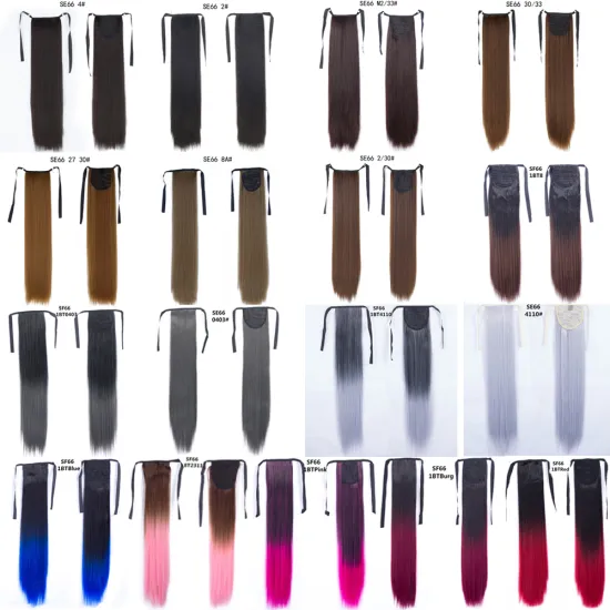 Ombre Hair Long Clip In Synthetic Ponytail Wrap Around Hairpiece Straight PonyTail Heat Resistant Fiber Hair Extension for Women