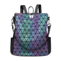 Custom waterproof holographic luminous fashion geometric PU leather outdoor waterproof kids backpack outdoor leisure travel PU