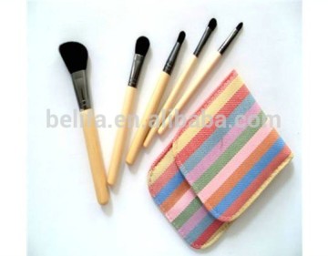 Portable 5pc makeup brushes set with small canvas cosmetic bag
