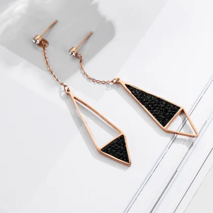 Long Black Swarovski Crystal Drop Earrings