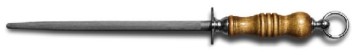 sharpening steel, wooden handle