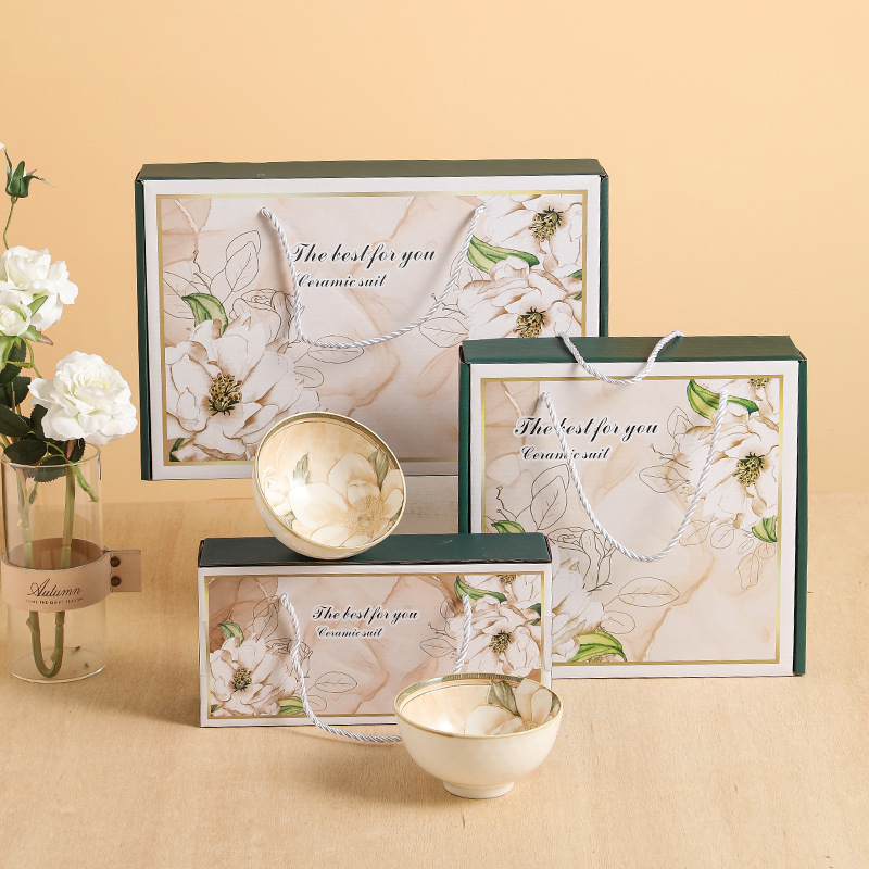 Camellia Flower Ceramic Bowl Gift Set