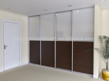 Melamine board and tempered withe painting glass sliding door closet build in wardrobe