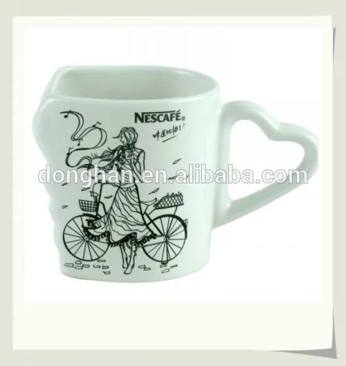 china manufacturer porcelain mug with heart handle/ creative design mug