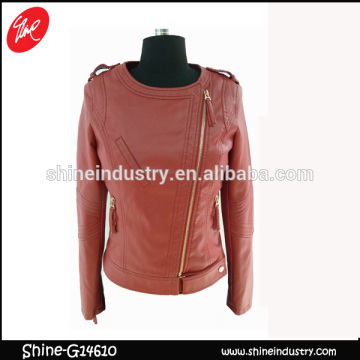 High quality women Fashion PU Leather Jacket Zipper slim Coat