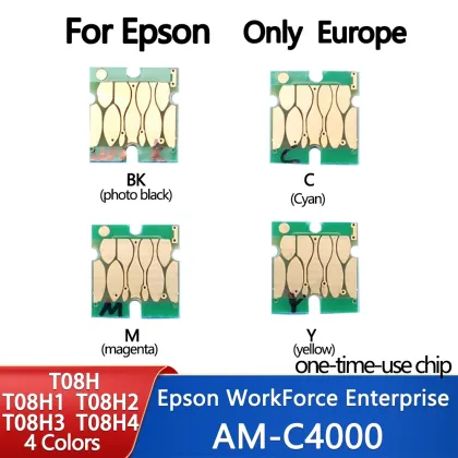 Europe T08H T08H1-T08H4 Ink Cartridge Chip for Epson WorkForce Enterprise AM-C4000 AM C4000 Printer one time use chip