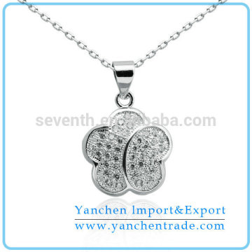 Latest Fashion Flower Pendant Necklace with Rhodium Plated Micro Pave CZ Diamond