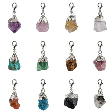 Gemstone Raw Rough Stone Pendant Bag Tag Crystal Amethyst Quartz Rough Stone Charm Chakra Healing Pendant for Diy Jewelry