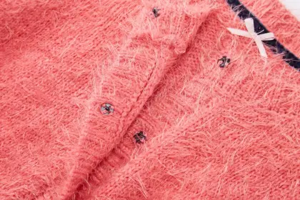 Girl's Knitted Feather Yarn Buttoned Cardigan