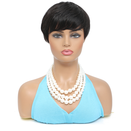 Human Hair Short Bob Wig With Bangs Non Lace Front Wigs For Women Pixie Cut Wig Natural Color Full Machine Made