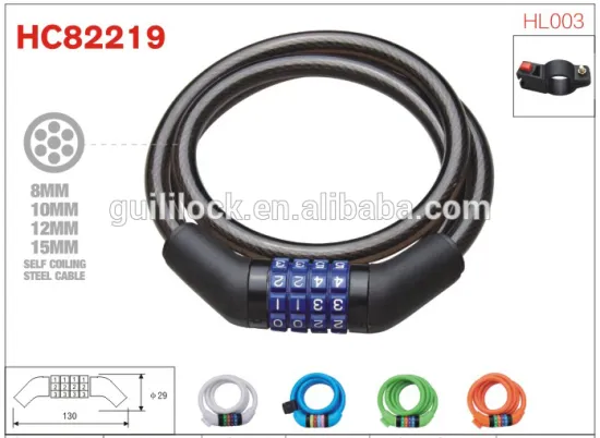 HC82219 4 dial self coiling combination spiral cable lock