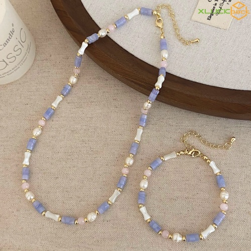 18k Gold Plated purple agate freshwater pearl Necklace