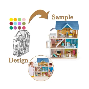 DIY Wooden Doll House Kit: A Large, Pretend Play Set with Baby Doll House Furniture and Accessories for Kids Girls