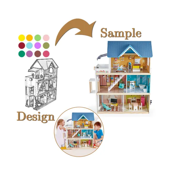 DIY Wooden Doll House Kit: A Large, Pretend Play Set with Baby Doll House Furniture and Accessories for Kids Girls