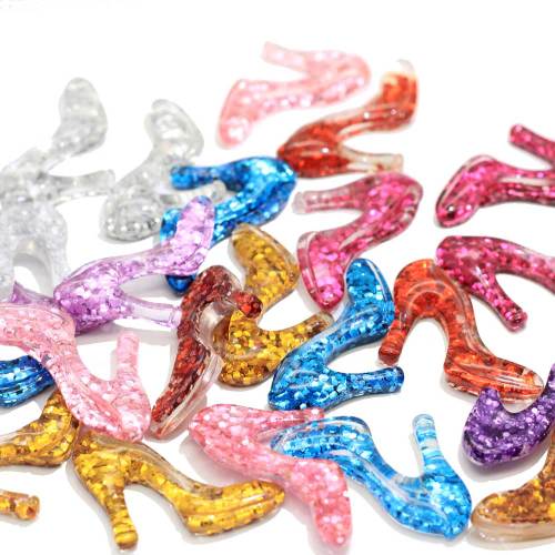 Glitter Beautiful High-heeled Shoes Resin Cabochon 100pcs/bag Flat back Beads For Handmade Craft Beads Charms