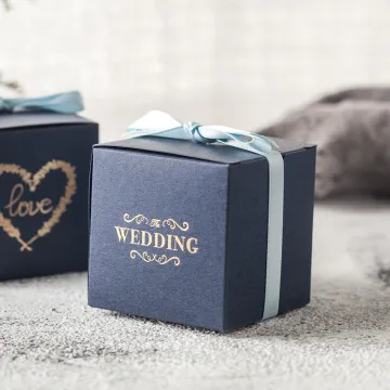 Wedding square candy box with ribbon