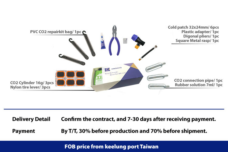 Kit de reparación de neumáticos Cilindros de CO2 de aluminio y adaptador con bolsa de PVC