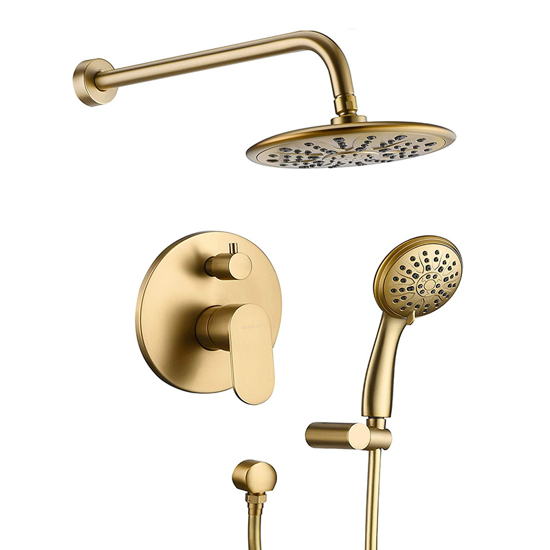 Brushed Brass Gold Shower Faucet Fixtures System