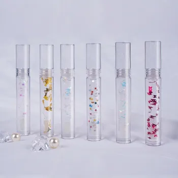 Wholesale Transparent Lip Glazes with Sequin Designs: Butterfly Love, Petals Dolphin Themes