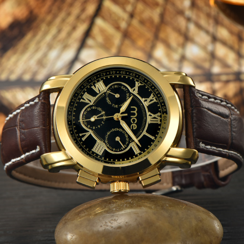 2017 new brown leather band watches men