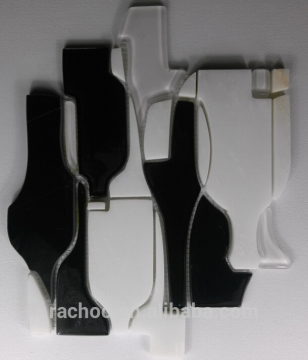 White marble mix black solid glass waterjet mosaic art tile