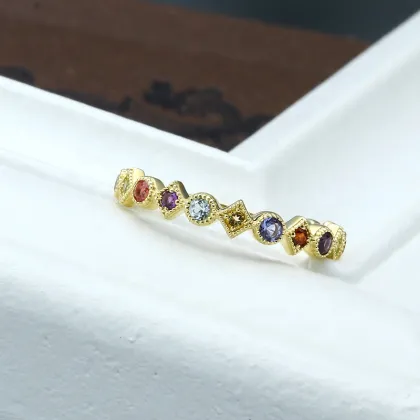 Geometric Colorful Nature Crystal 9K Gold Ring