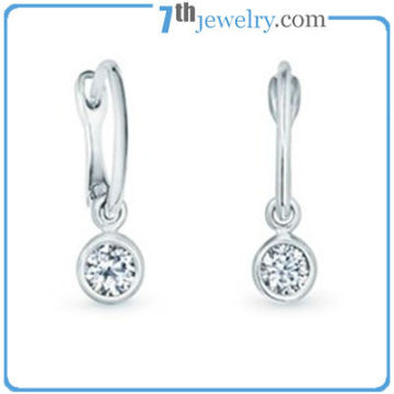 Classic Bezel Style Prong Set CZ Diamond Earrings With Rhodium Plating
