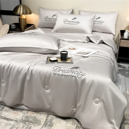 Machine-Washable Ice Silk Summer Cool Quilt Set with Embroidery