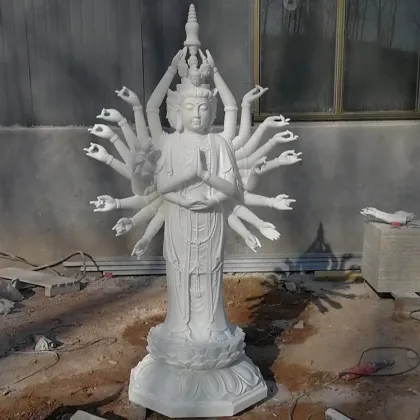China marble carved Thousands Hands Guanyin jade female buddha statue for sale