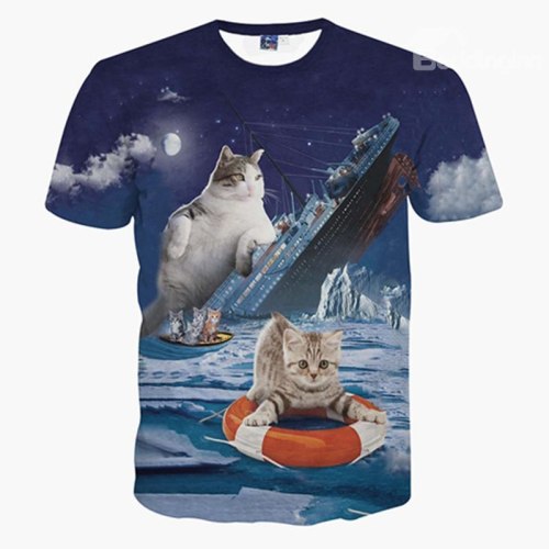 Camisa de playa de impresión de gato de pareja titánica