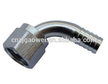 elbow 3/8 FFL swivel x 1/4 barb, stainless steel elbow and nut, dispense fitting