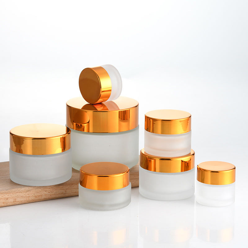 hot sale empty skin care bottle cosmetic cream glass frosted jar 100ml 4oz facial with aluminum gold cap