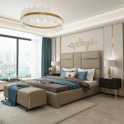 Customizable Modern Luxury Bedroom Furniture - Golden Stainless Steel Bed