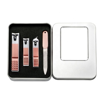 Stainless Steel Rose Gold Nail Set with File and Manicure Tools in Iron Box - 4 Sets