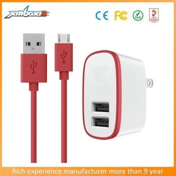 Customized Color Dual USB Port US Auto USB Phone Battery Charger with 1.2M Cable
